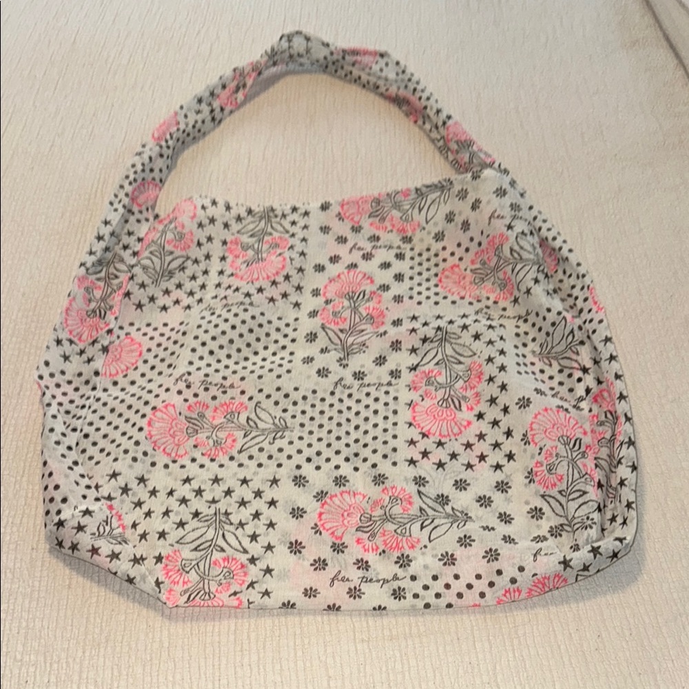 Free People Gray and Pink Hobo Bag with Patchwork Design